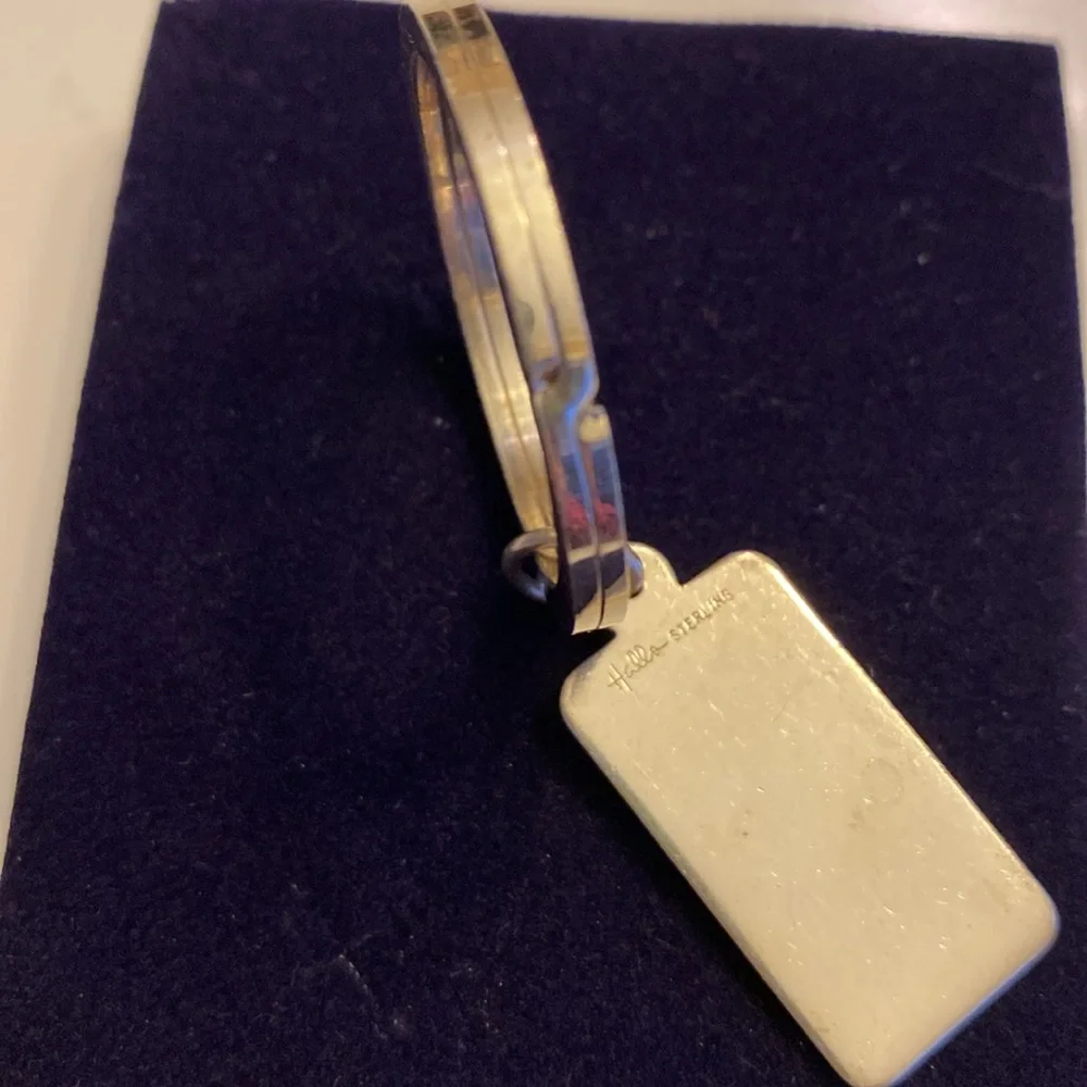 Halls Sterling Silver Split Ring keychain with rectangular tag. Vintage.